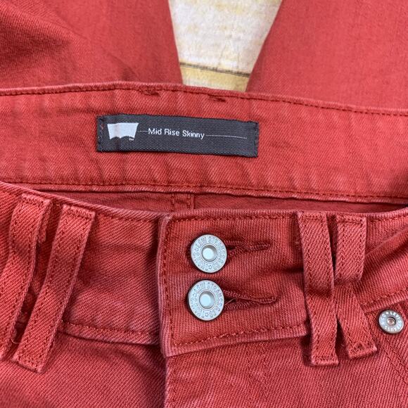 Levi's Mid Rise Skinny Jean Womens Size 8 Double Button Rust - Picture 5 of 6